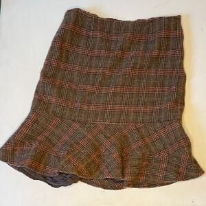 VTG Harold’s Wool Skirt Sz 14 Brown Plaid Ruffle Hem Fall Academia Cottagecore